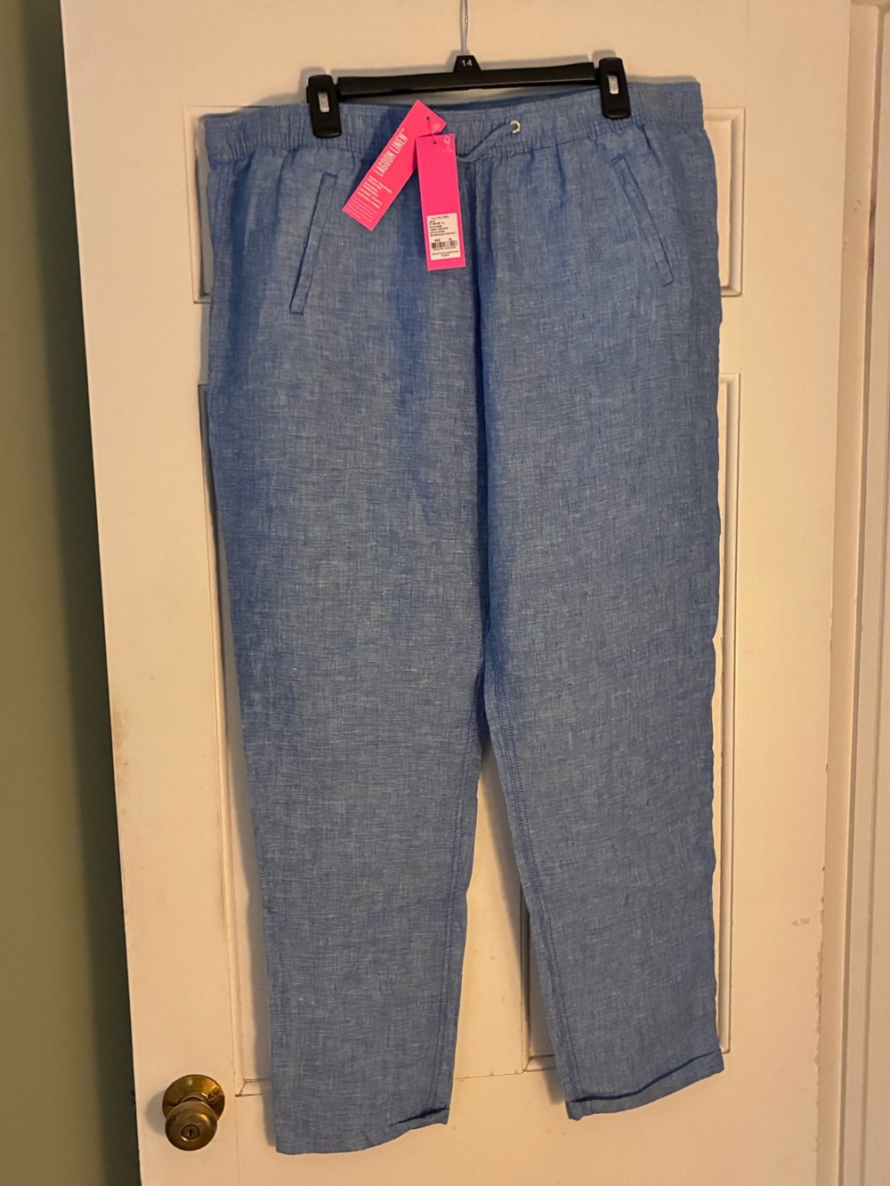 NWT Lilly Pulitzer Beckon Blue x Sea Salt Taron Linen Pant with Drawstring in XL